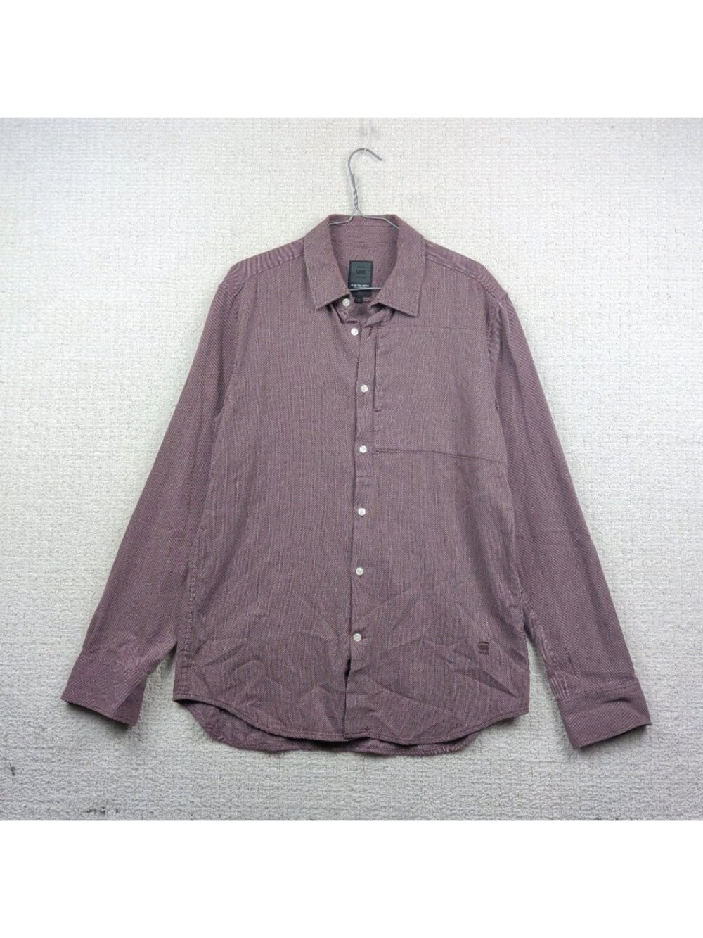 G Star Raw Rivo Button Up Long Sleeve Hidden Pocket Shirt Burgundy Men Sz XL